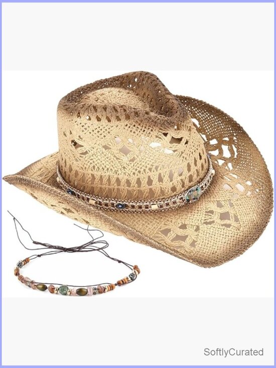 Straw Cowboy Hat with Two Decorative Bands - Handmade Sun Hat main image 4